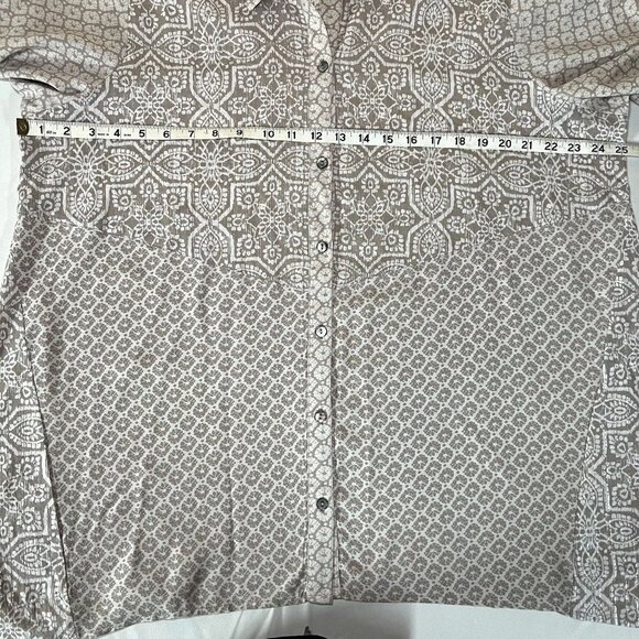 LOGO Lori Goldstein XL Button Down Tunic Top Geometric Print 3/4 Sleeve - Picture 5 of 11